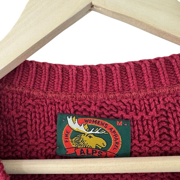 Vintage Alps Medium Button Sweater Cardigan Red Cotton Oversized USA Womens - Picture 3 of 11